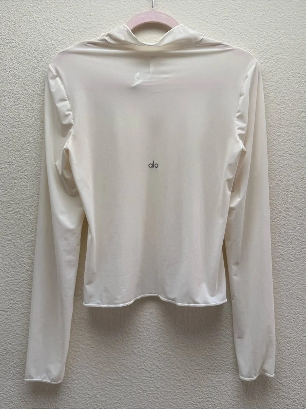 Alo Mesh Sheer Illusion Mock Neck Long Sleeve - Ivory - Size Medium